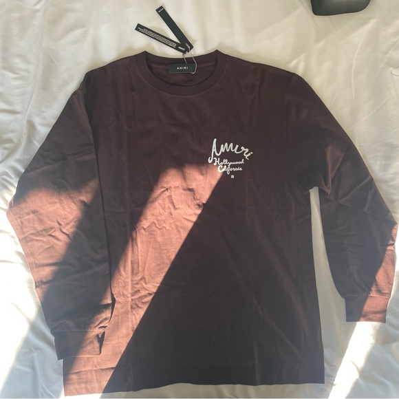 AMIRI Brown Long Sleeve Tee with White Logo - Picture 1 of 5